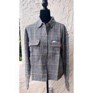 Women's Brixton Bowery Long Sleeve Flannel Plaid Black Cotton Jacket Medium NWT